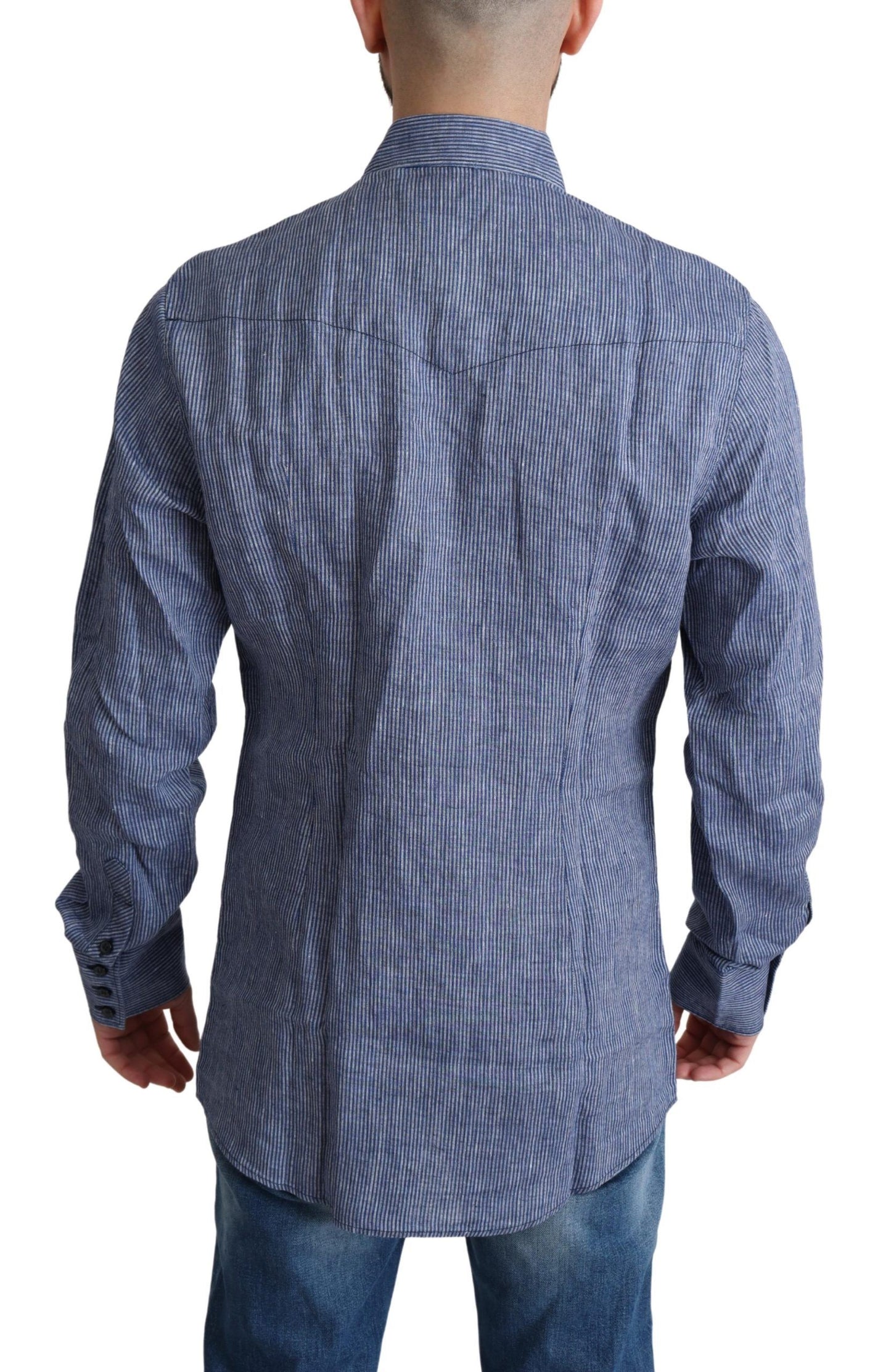 Dolce & Gabbana Blue Stripes Men Casual Button Down Shirt by Dolce & Gabbana