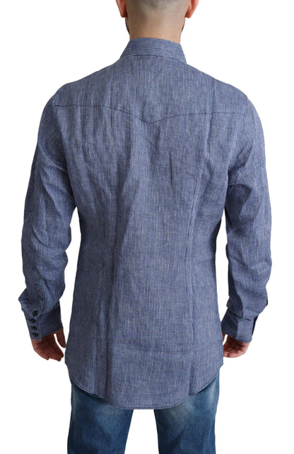 Dolce & Gabbana Blue Stripes Men Casual Button Down Shirt by Dolce & Gabbana