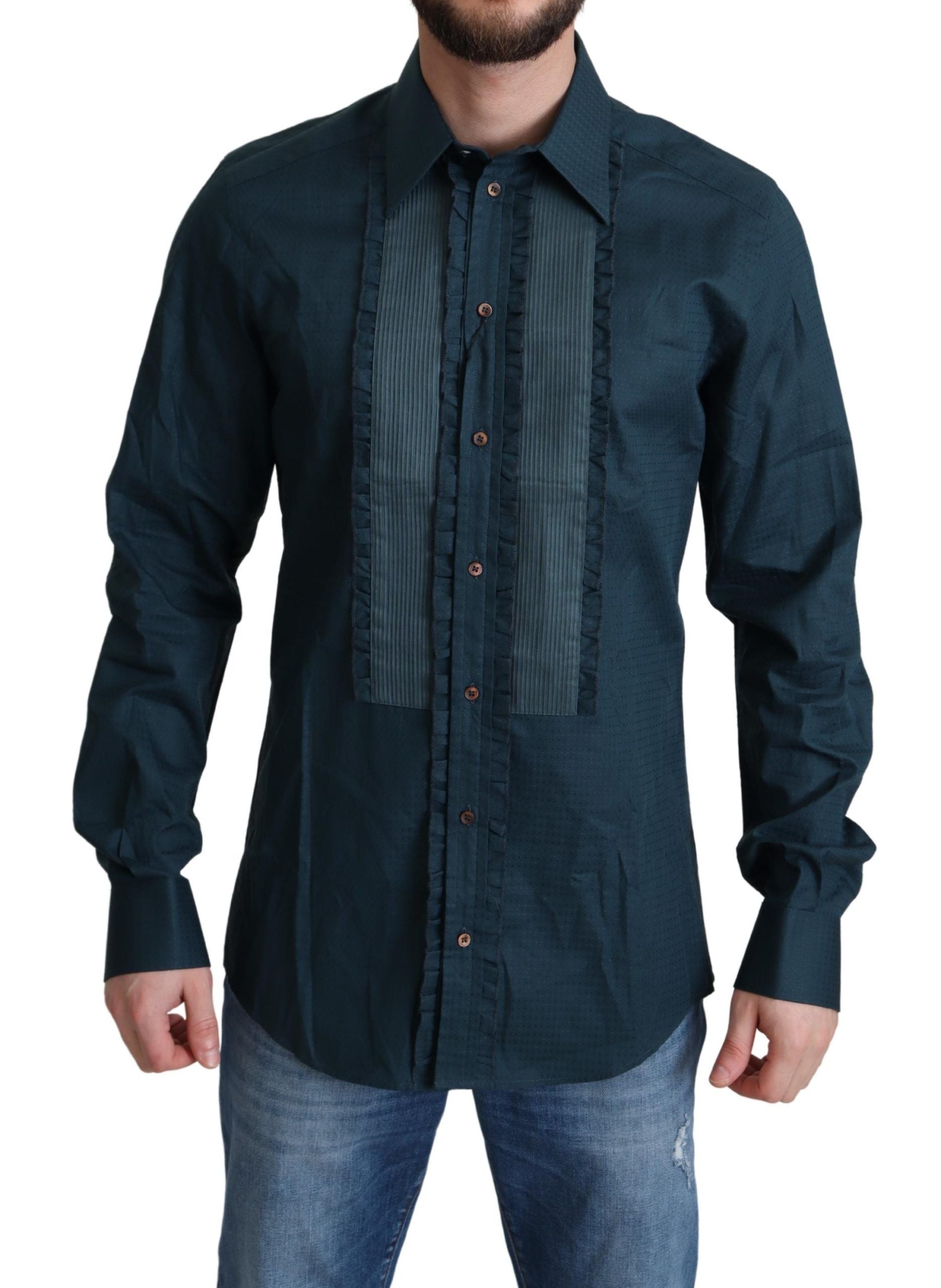 Dolce & Gabbana Blue Placket Cotton Dress Formal Shirt by Dolce & Gabbana