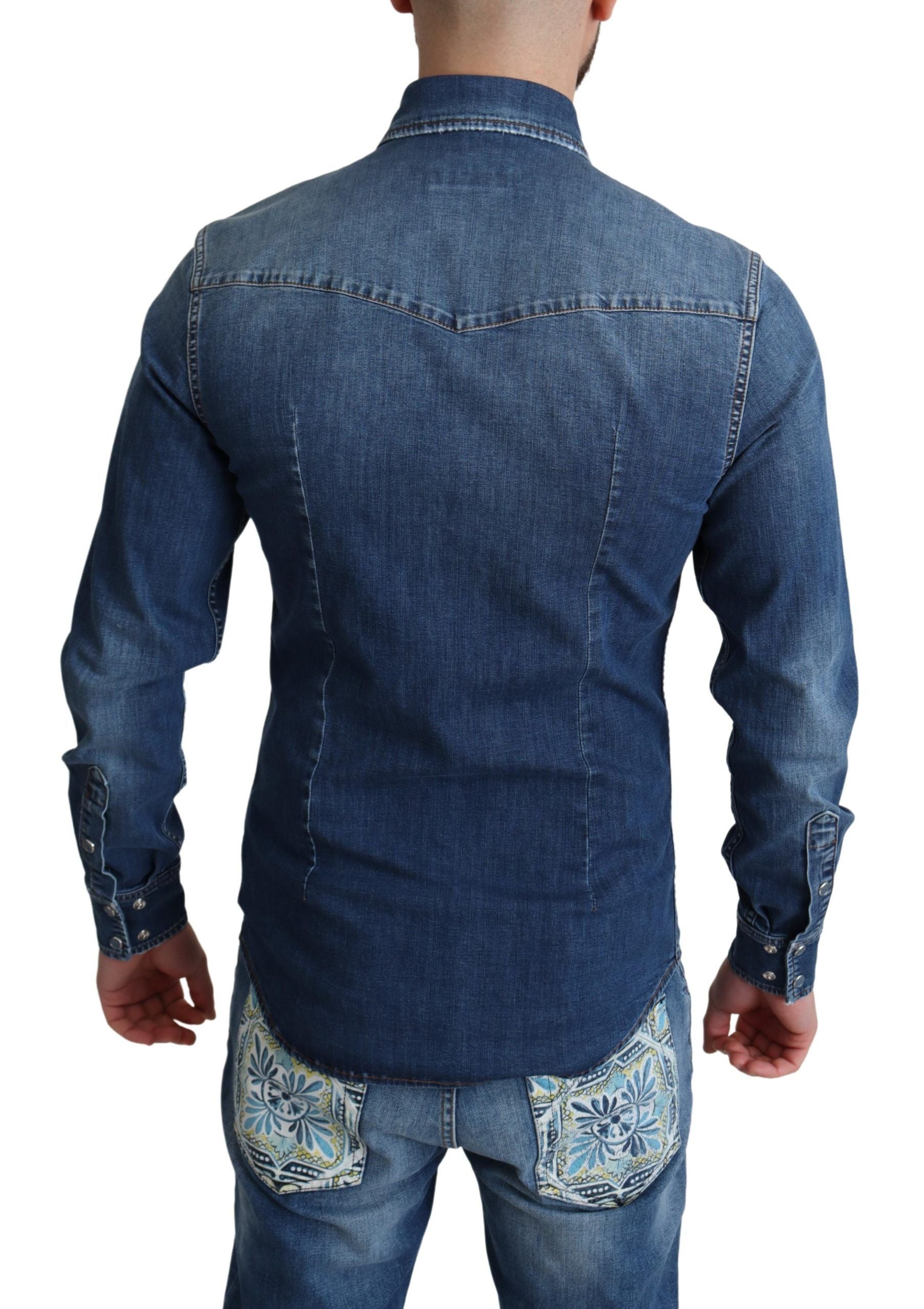Dolce & Gabbana Blue Cotton Stretch Long Sleeves Denim Shirt by Dolce & Gabbana
