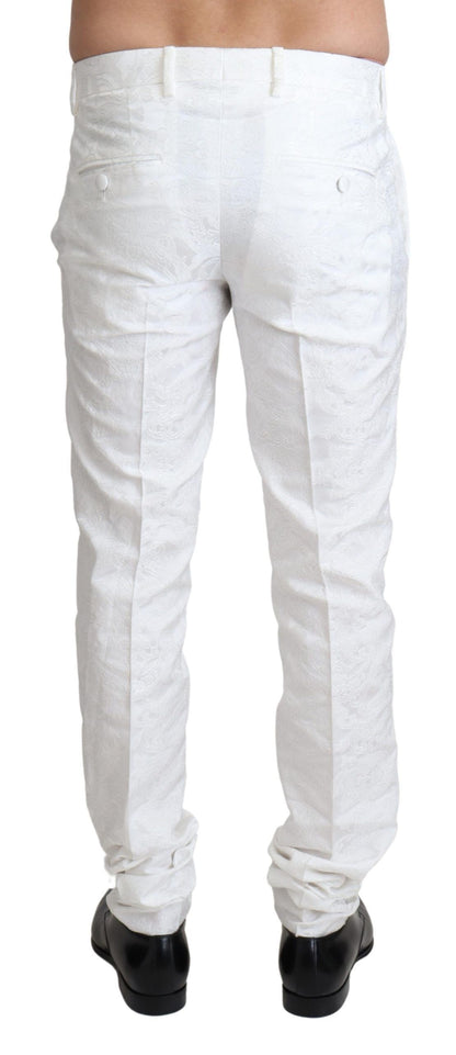 Pantalon habillé élégant en brocart blanc Dolce &amp; Gabbana