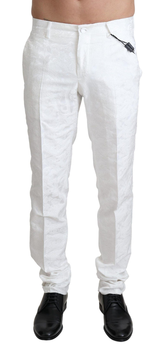 Pantalon habillé élégant en brocart blanc Dolce &amp; Gabbana