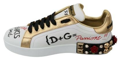 Dolce & Gabbana White Roses Sequined Crystal Womens Sneakers Shoes by Dolce & Gabbana