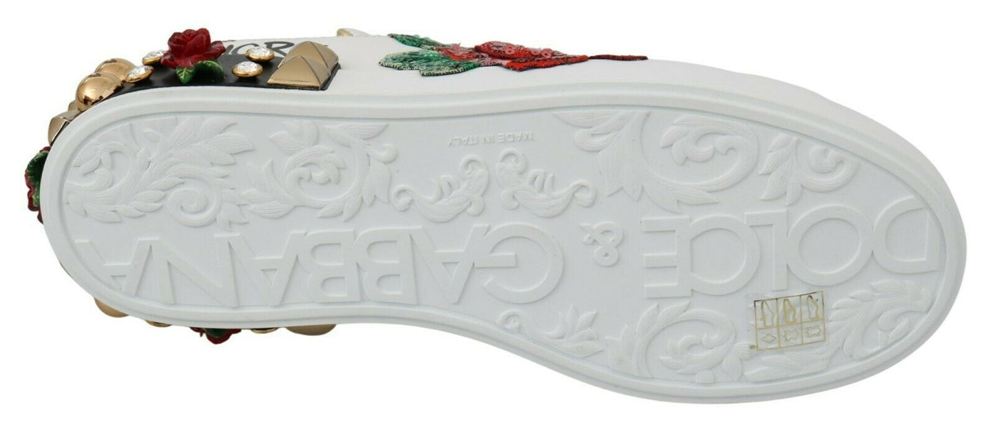 Dolce & Gabbana White Roses Sequined Crystal Womens Sneakers Shoes by Dolce & Gabbana