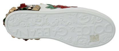 Dolce & Gabbana White Roses Sequined Crystal Womens Sneakers Shoes by Dolce & Gabbana