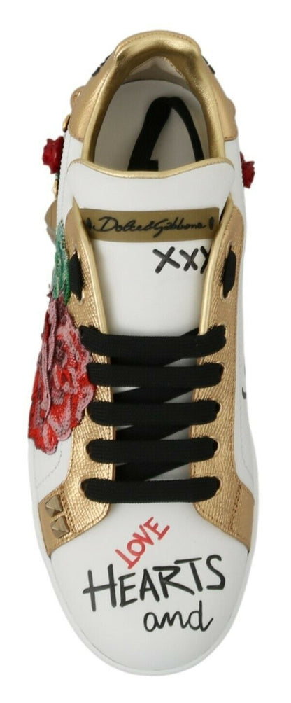 Dolce & Gabbana White Roses Sequined Crystal Womens Sneakers Shoes by Dolce & Gabbana