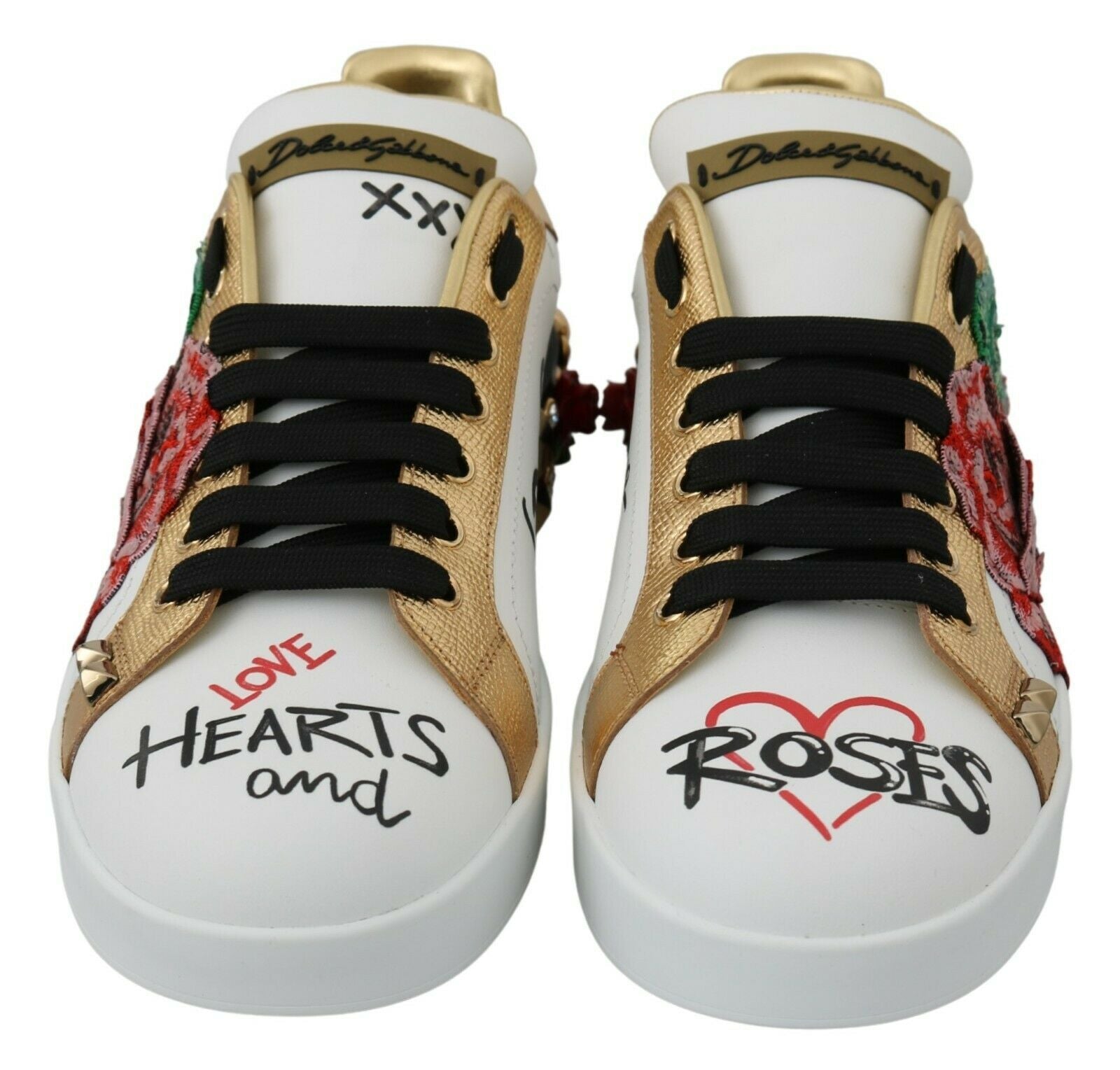 Dolce & Gabbana White Roses Sequined Crystal Womens Sneakers Shoes by Dolce & Gabbana