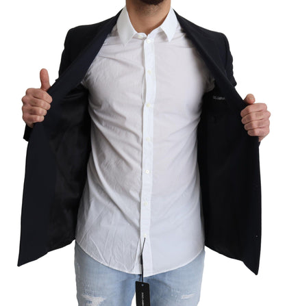 Dolce &amp; Gabbana Élégant manteau en laine vierge bleu foncé pour homme
