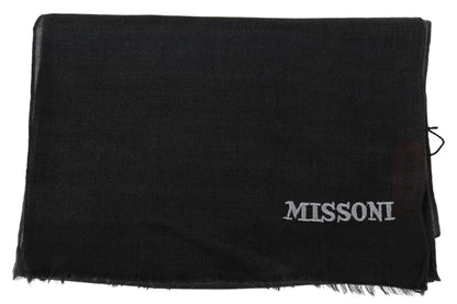 Écharpe élégante en laine noire à franges Missoni