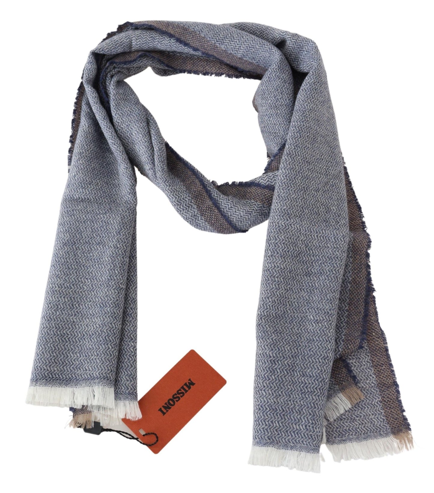 Écharpe élégante en laine grise Missoni à rayures et franges