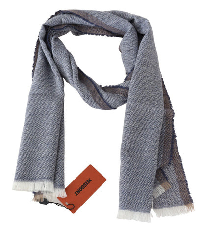 Écharpe élégante en laine grise Missoni à rayures et franges