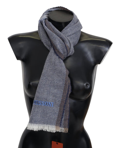 Écharpe élégante en laine grise Missoni à rayures et franges