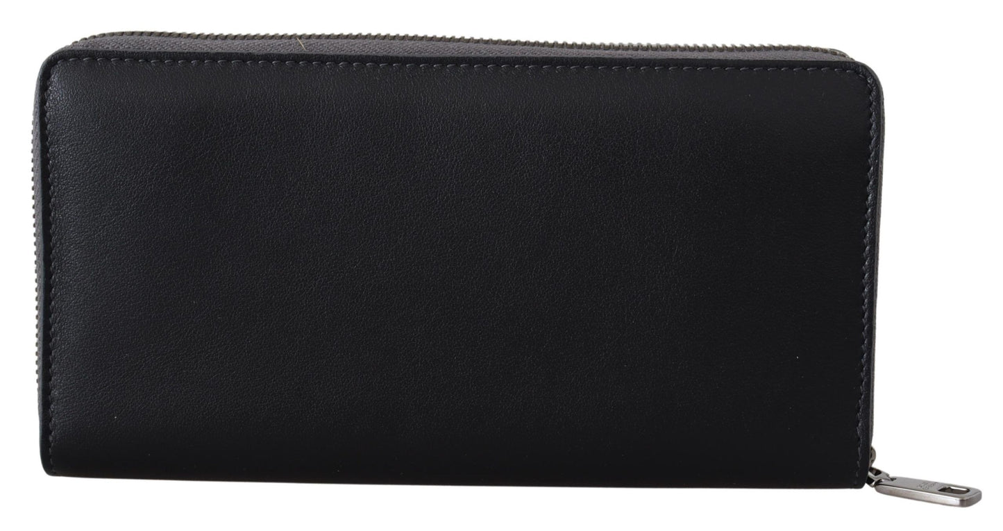 Dolce &amp; Gabbana Black Zip Around Continental Clutch Leather Wallet