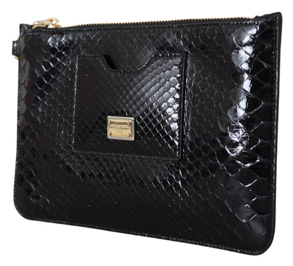 Portefeuille à dragonne en cuir exotique noir Dolce &amp; Gabbana