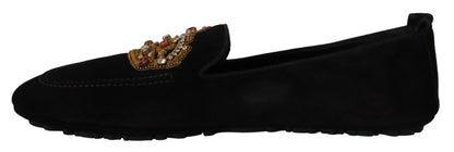 Mocassins élégants Dolce &amp; Gabbana en cuir noir avec broderies dorées