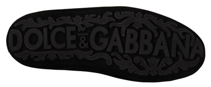 Mocassins élégants Dolce &amp; Gabbana en cuir noir avec broderies dorées