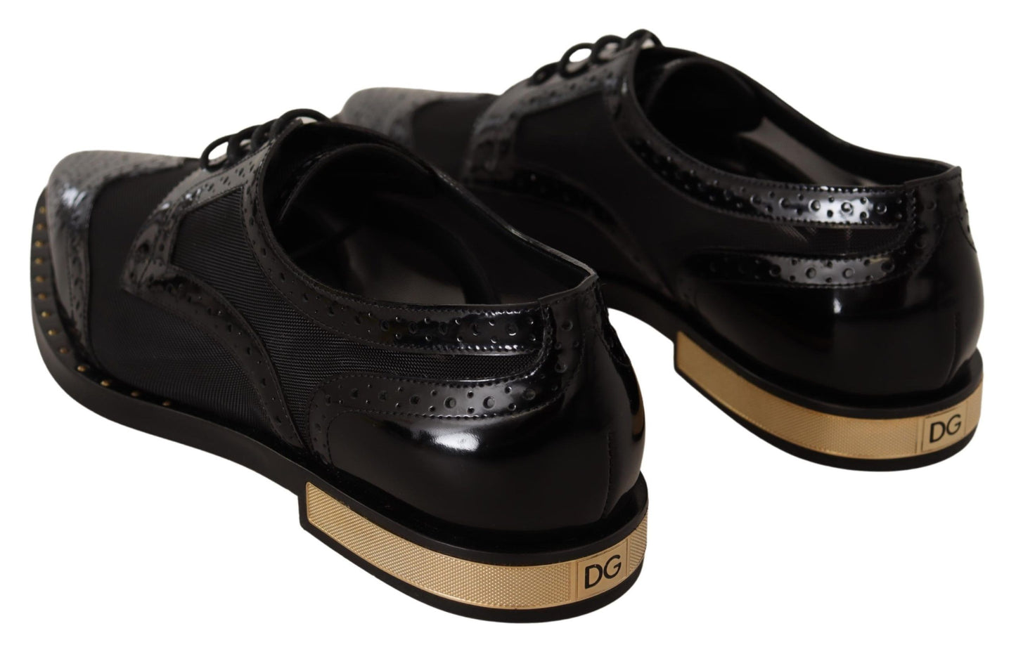 Chaussures Oxford noires élégantes à lacets et bordures dorées Dolce &amp; Gabbana