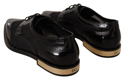 Chaussures Oxford noires élégantes à lacets et bordures dorées Dolce &amp; Gabbana