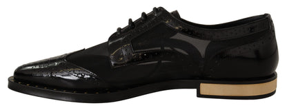 Chaussures Oxford noires élégantes à lacets et bordures dorées Dolce &amp; Gabbana