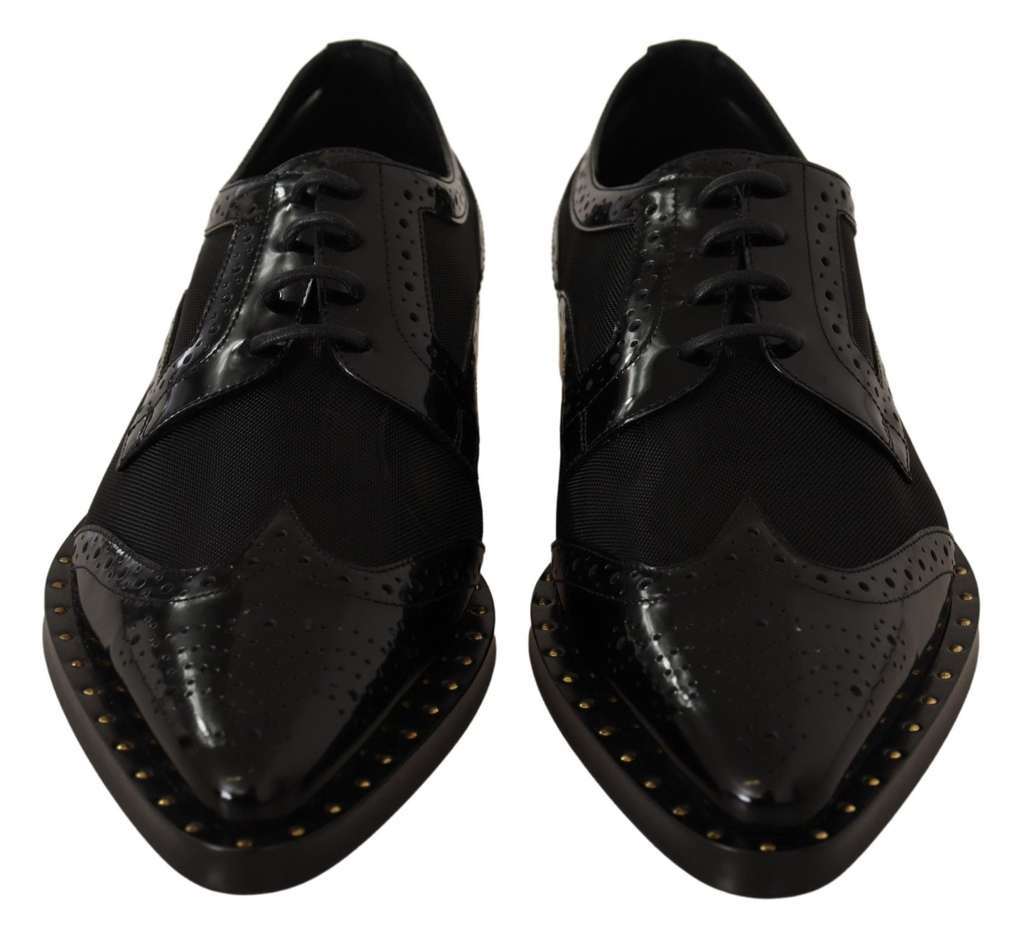 Chaussures Oxford noires élégantes à lacets et bordures dorées Dolce &amp; Gabbana