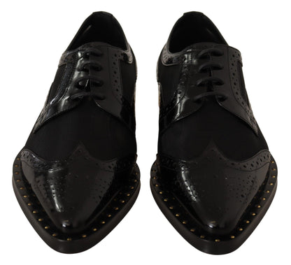 Chaussures Oxford noires élégantes à lacets et bordures dorées Dolce &amp; Gabbana