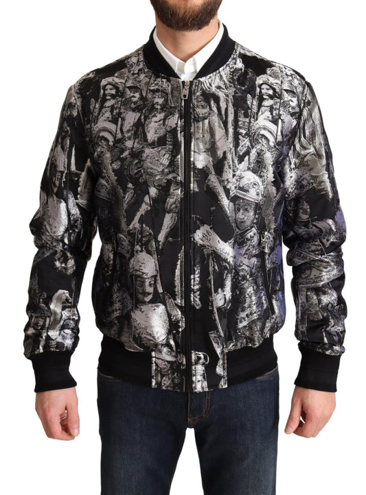 Dolce &amp; Gabbana Élégant blouson aviateur noir avec détails argentés