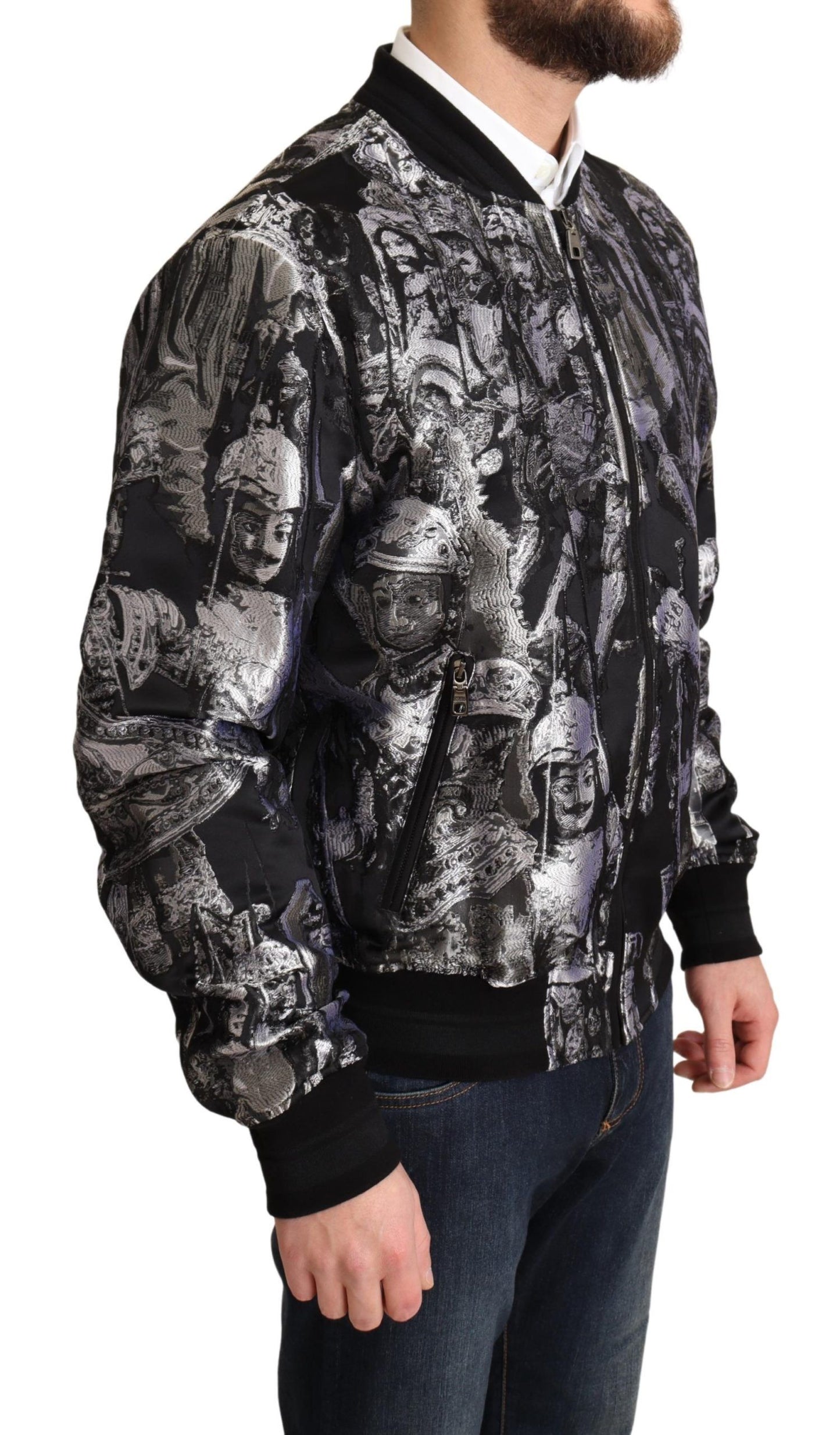 Dolce &amp; Gabbana Élégant blouson aviateur noir avec détails argentés