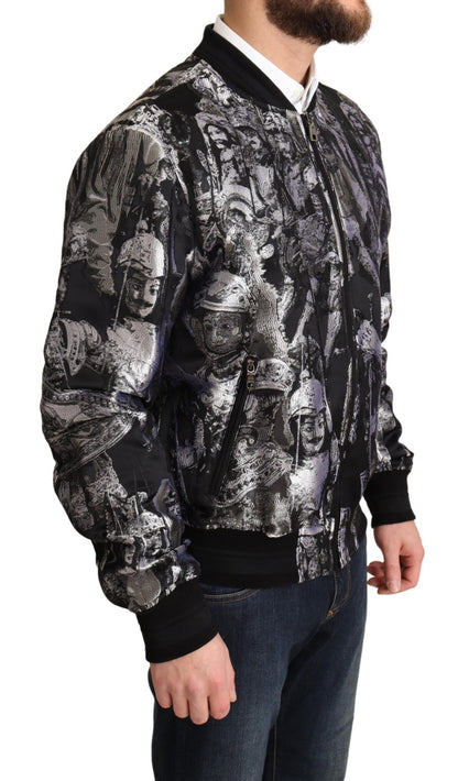 Dolce &amp; Gabbana Élégant blouson aviateur noir avec détails argentés