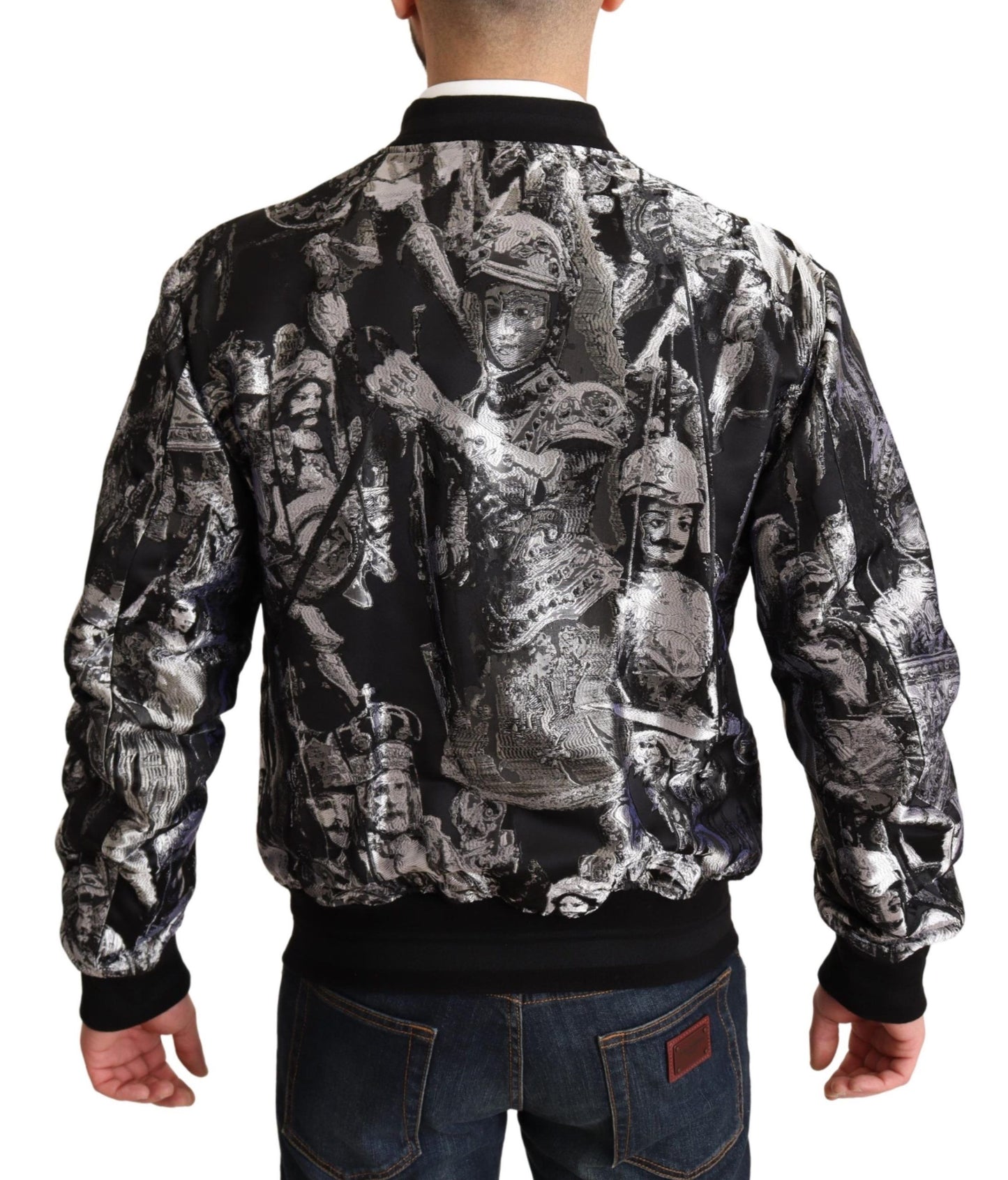 Dolce &amp; Gabbana Élégant blouson aviateur noir avec détails argentés