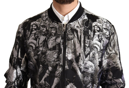 Dolce &amp; Gabbana Élégant blouson aviateur noir avec détails argentés