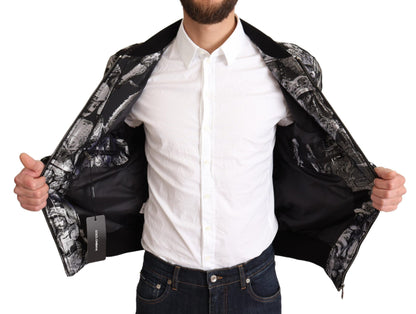 Dolce &amp; Gabbana Élégant blouson aviateur noir avec détails argentés