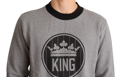 Dolce &amp; Gabbana Gray Crown King Cotton Pullover Sweater