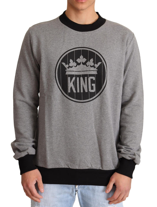 Dolce &amp; Gabbana Gray Crown King Cotton Pullover Sweater