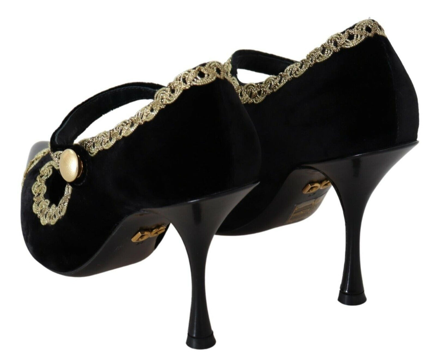 Escarpins élégants en velours noir brodés d'or Dolce &amp; Gabbana