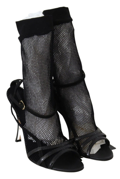 Sandales à talons aiguilles en maille noire chic Dolce &amp; Gabbana