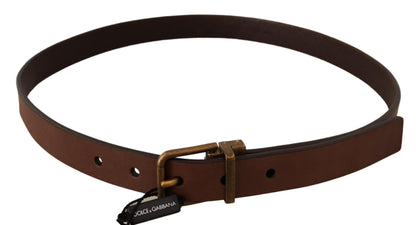 Ceinture élégante en cuir marron Dolce &amp; Gabbana avec boucle dorée