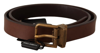 Ceinture élégante en cuir marron Dolce &amp; Gabbana avec boucle dorée