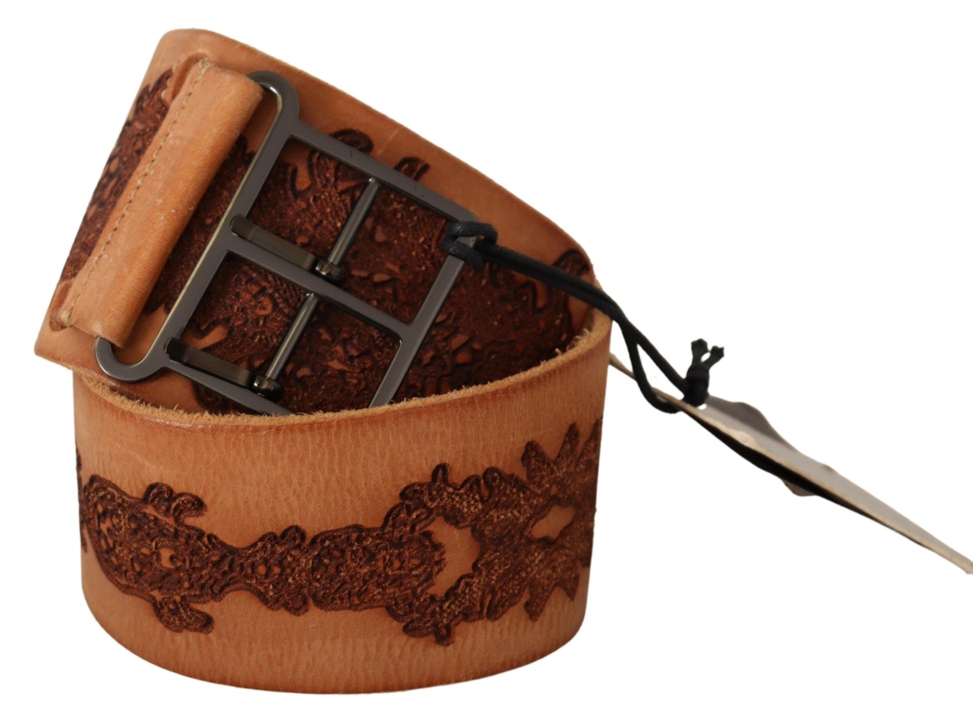 Scervino Street Brown Genuine Leather Black Logo Buckle Belt by Scervino Street