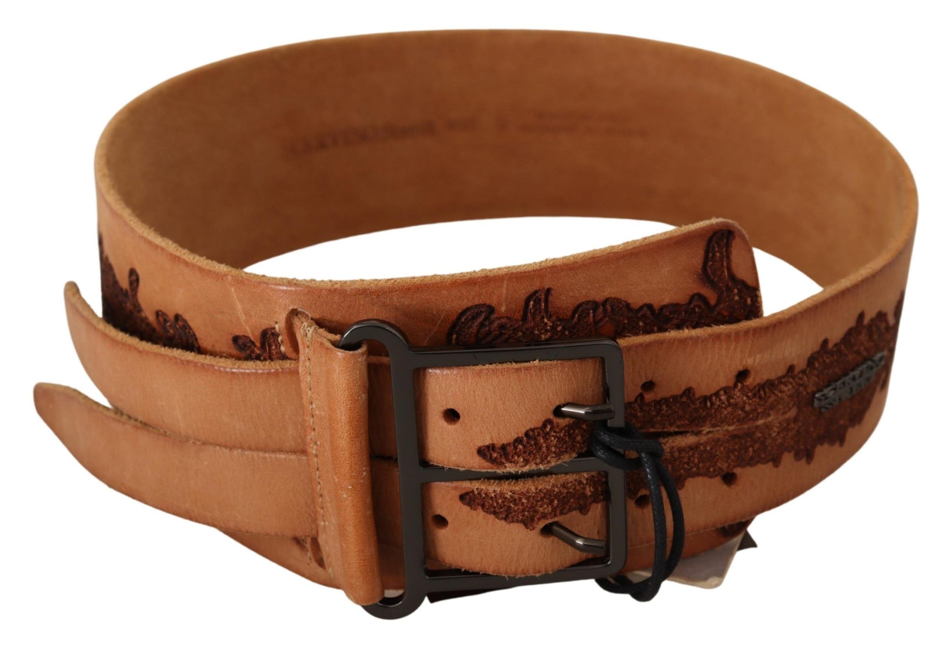 Scervino Street Brown Genuine Leather Black Logo Buckle Belt by Scervino Street