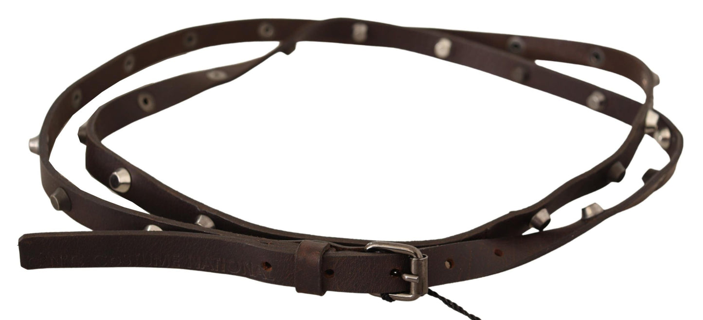 Ceinture en cuir marron chic avec boucle argentée