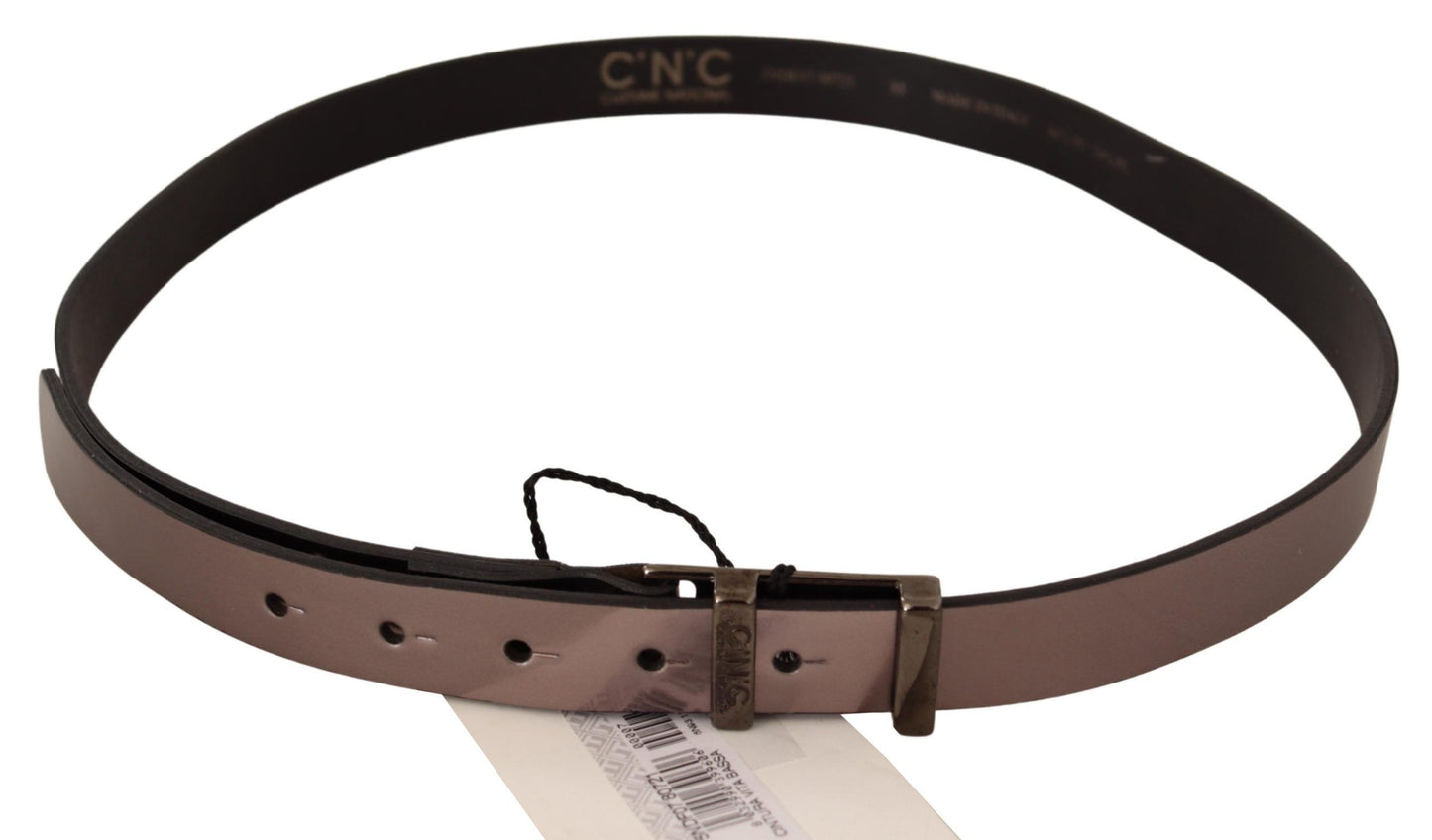 Ceinture en cuir métallisé rose chic avec boucle en bronze
