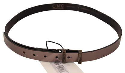 Ceinture en cuir métallisé rose chic avec boucle en bronze