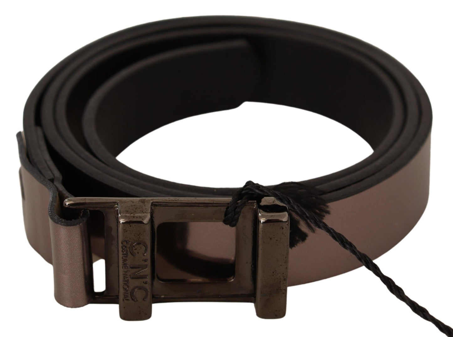 Ceinture en cuir métallisé rose chic avec boucle en bronze