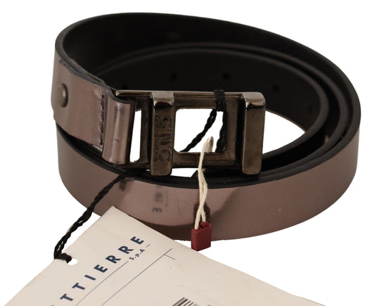 Ceinture en cuir métallisé rose chic avec boucle en bronze