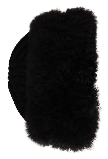 Bonnet élégant en fourrure d'alpaga et cachemire noir Dolce &amp; Gabbana
