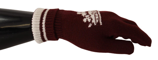 Gants élégants en cachemire rouge Dolce &amp; Gabbana avec motif couronne