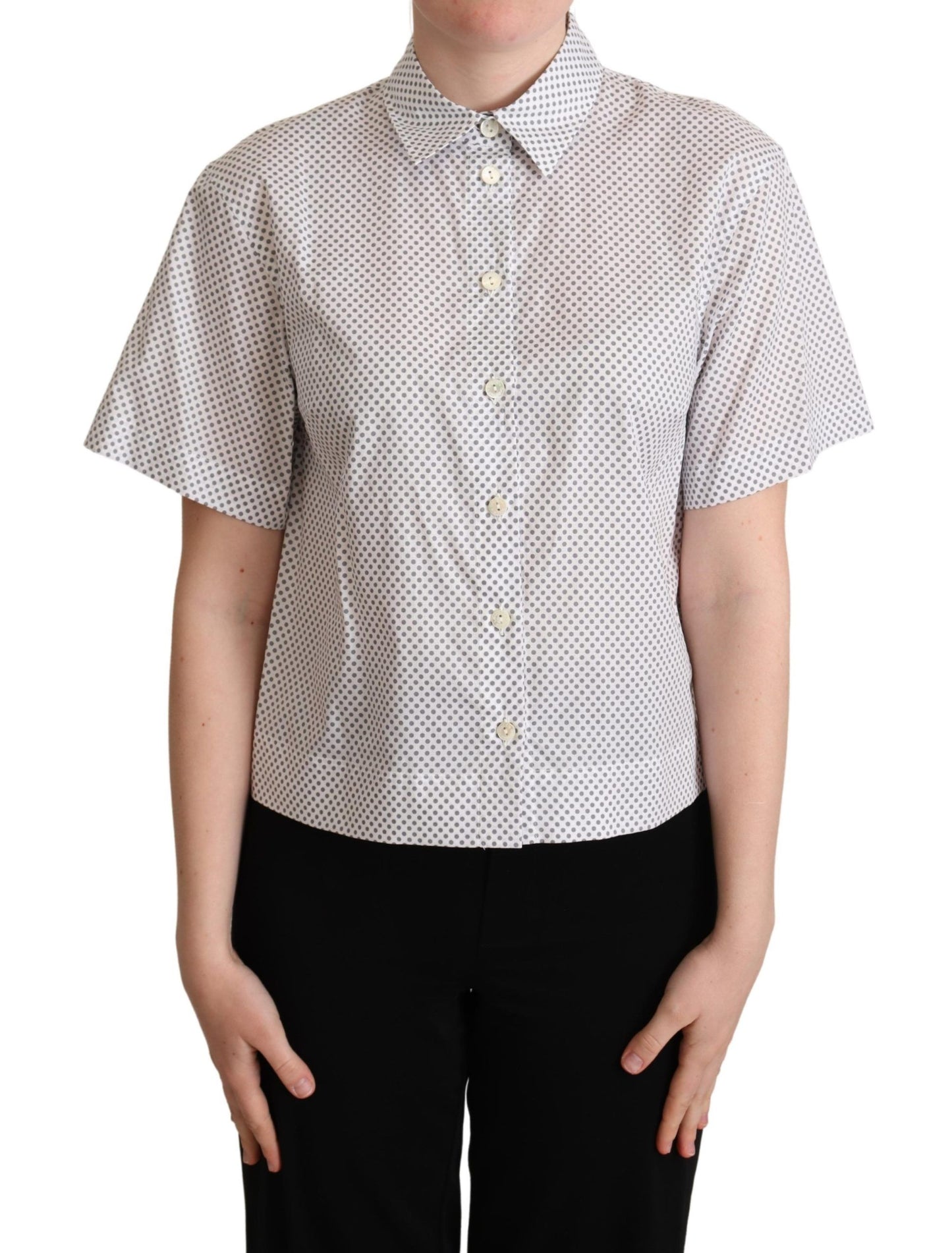 Dolce &amp; Gabbana White Gray Polka Dots Collared Button Shirt