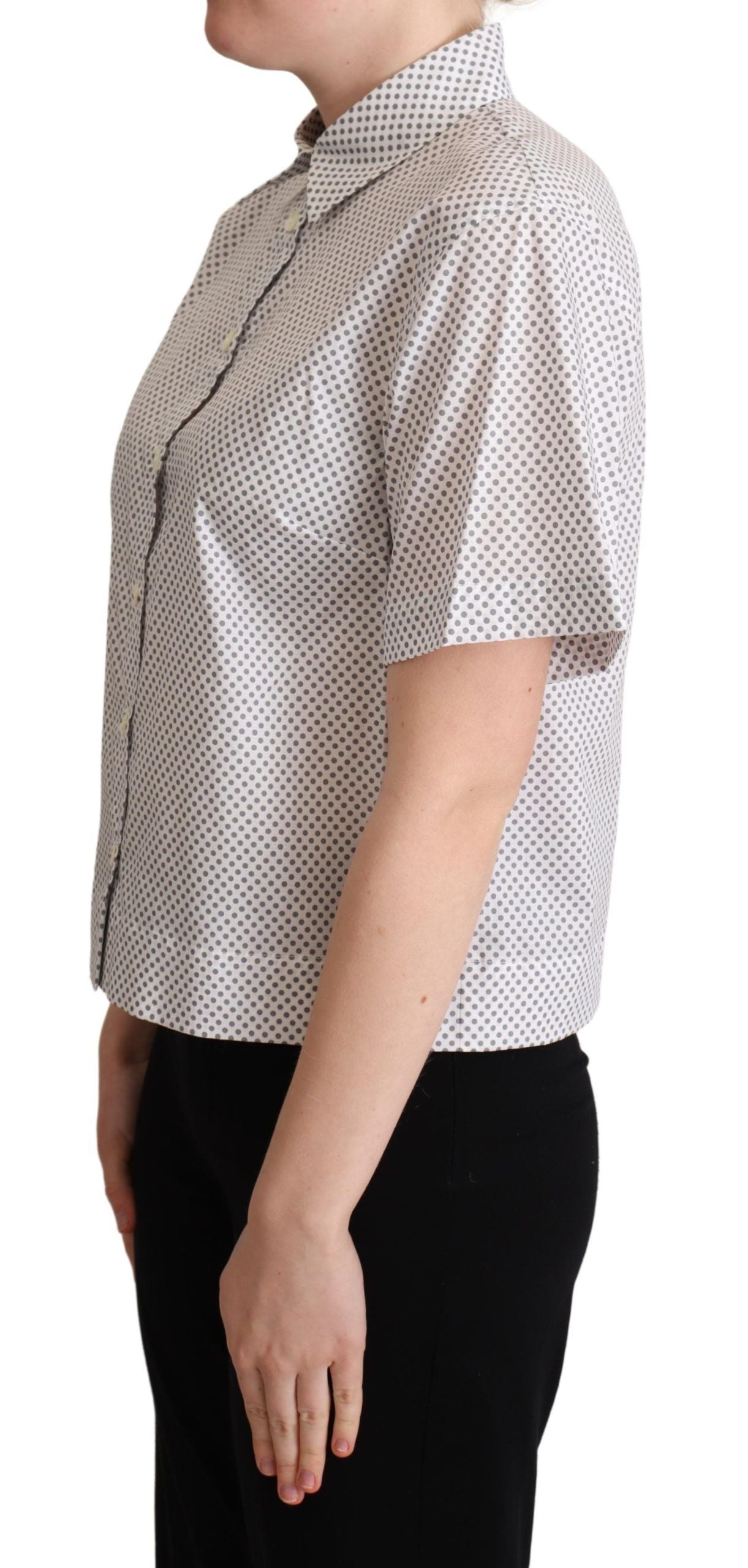 Dolce &amp; Gabbana White Gray Polka Dots Collared Button Shirt