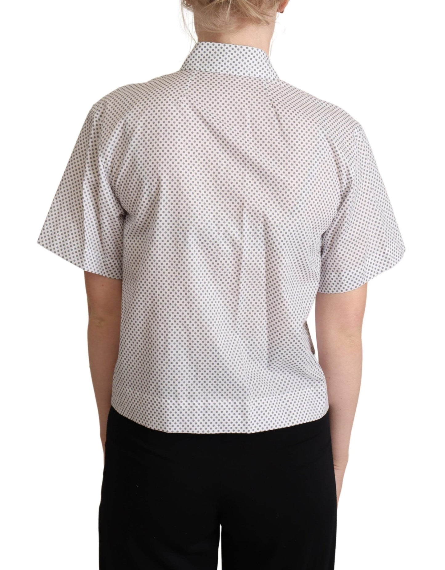 Dolce &amp; Gabbana White Gray Polka Dots Collared Button Shirt