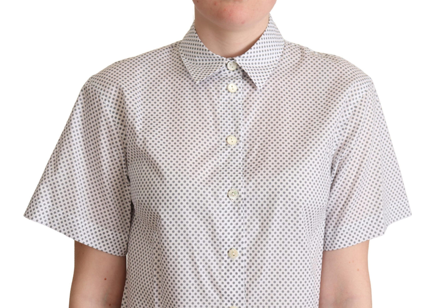 Dolce &amp; Gabbana White Gray Polka Dots Collared Button Shirt